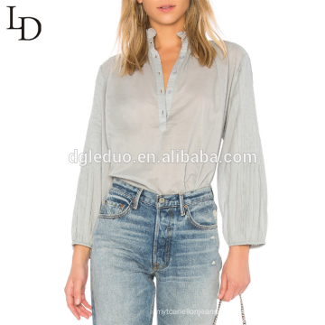 Latest fashion sleeves designs big size see through lady cotton blouse